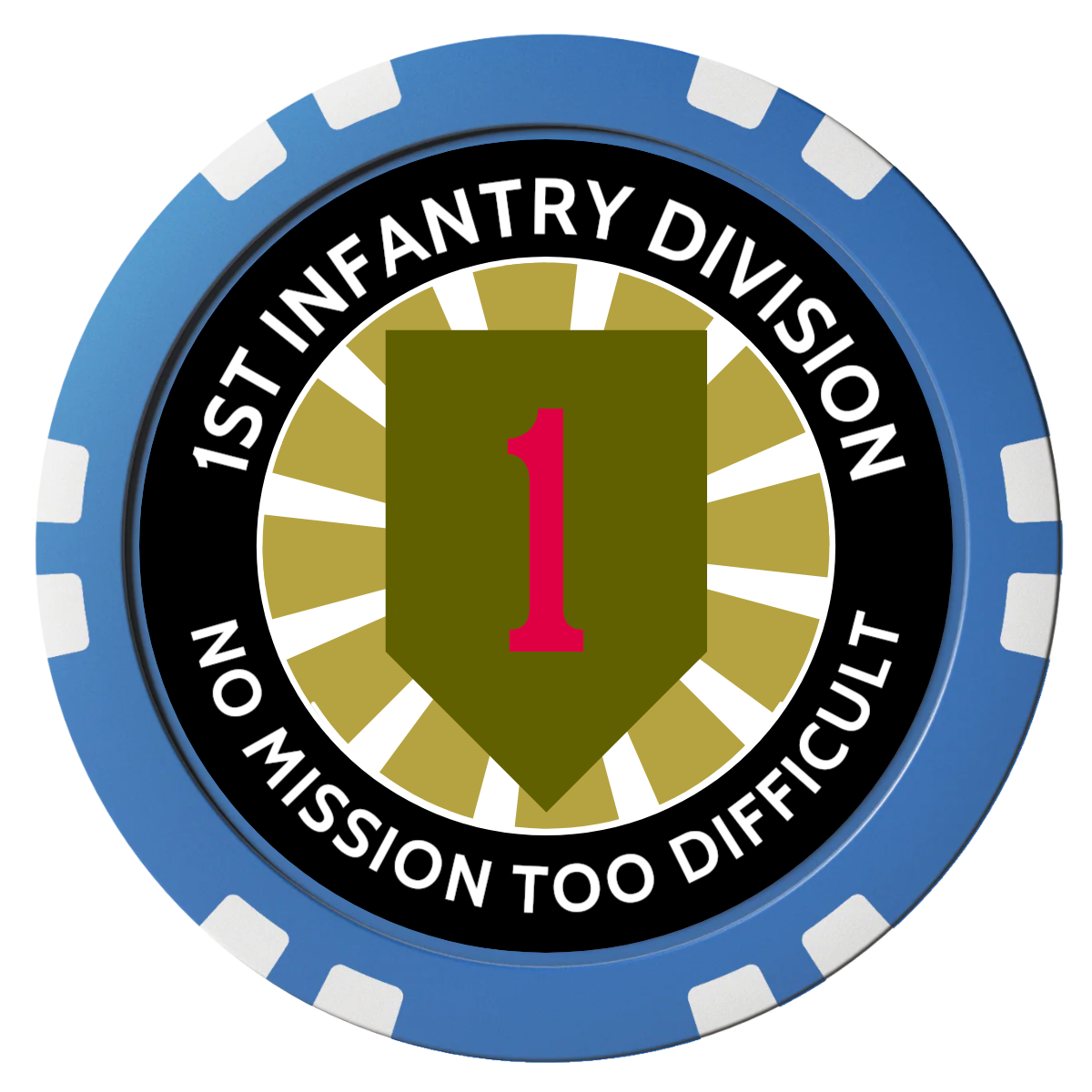 1st Infantry Division Composite Poker Chips - Blue / Double Stripe - Front