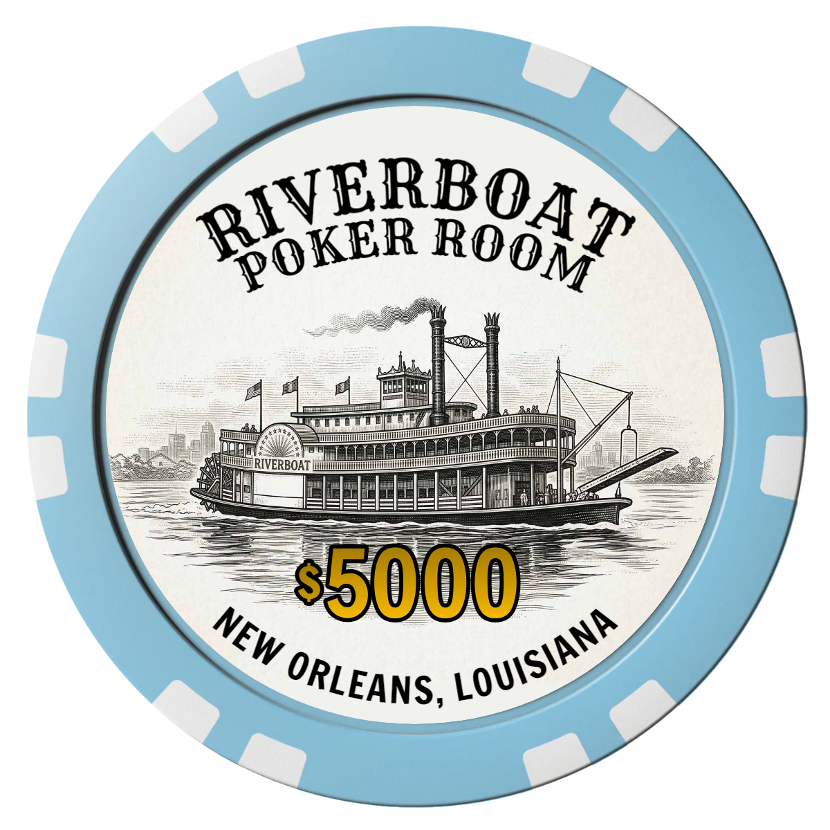 Riverboat Poker Room Composite Poker Chips - Light Blue / Double Stripe - Front