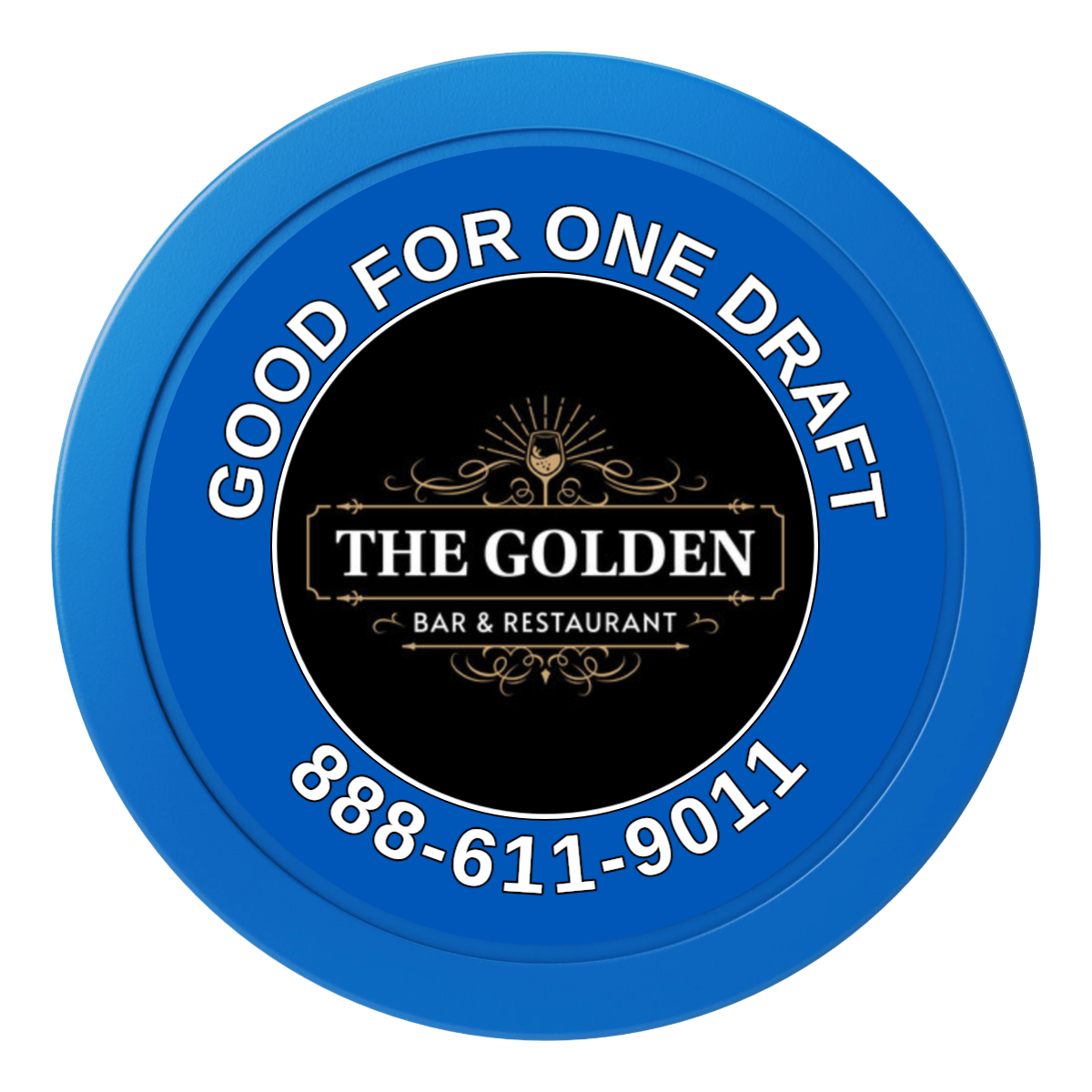Branded Logo Bar Drink Token 2" Oversized Poker Chip - Custom Dealer Button & Card Protector - Blue - Front