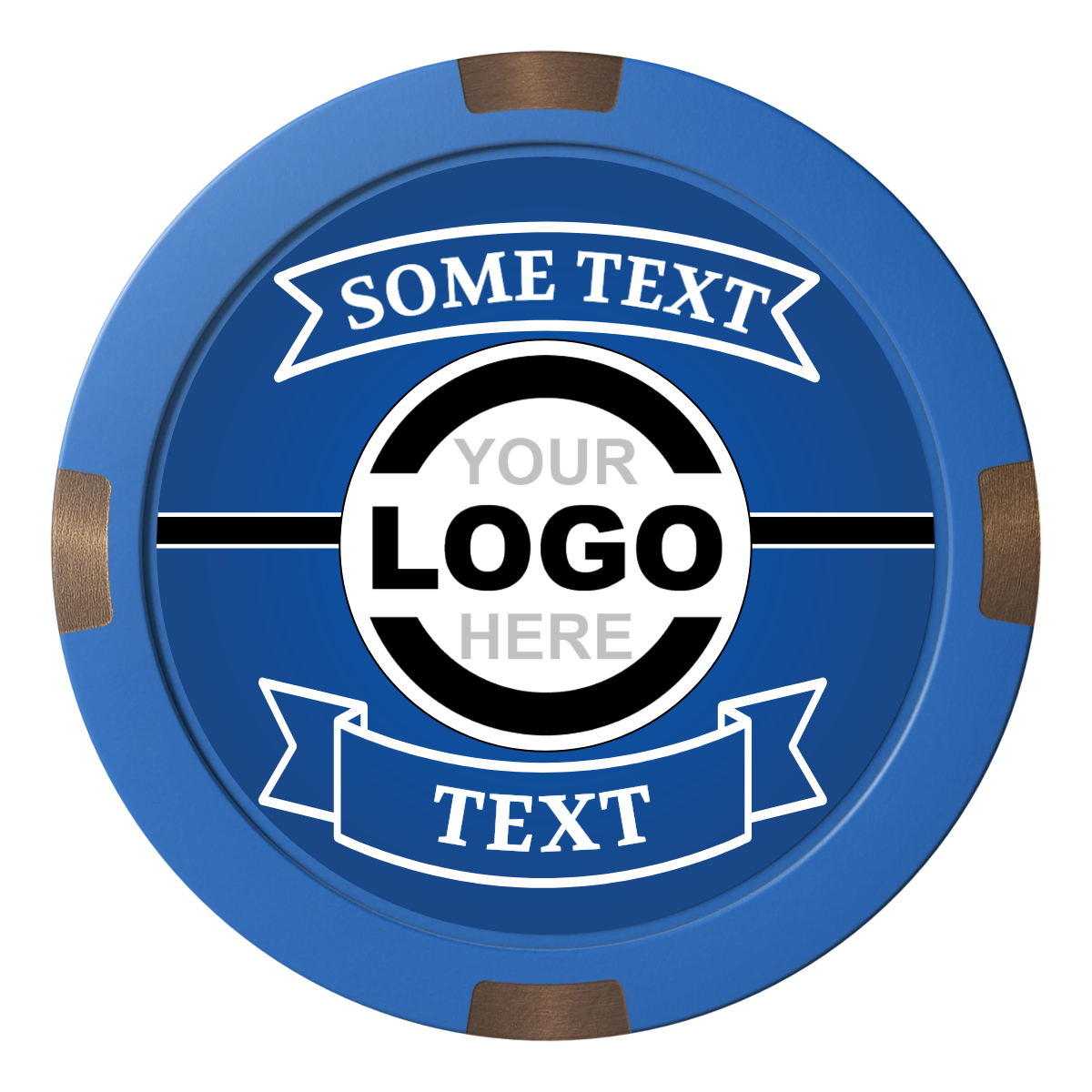 Double Banner Composite & Metal Hybrid Poker Chips - Blue - Front