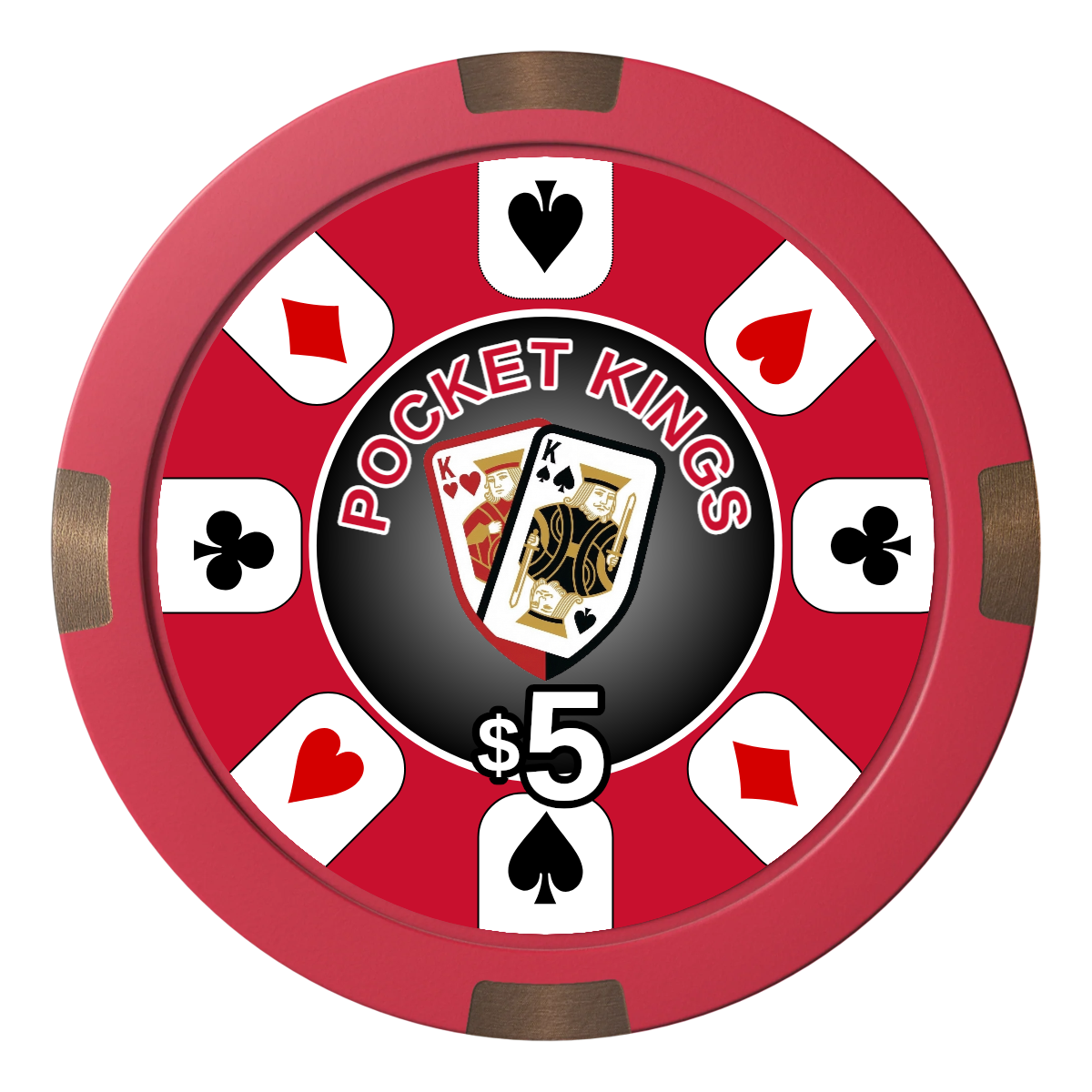 Pocket Kings Composite & Metal Hybrid Poker Chips - Red - Front