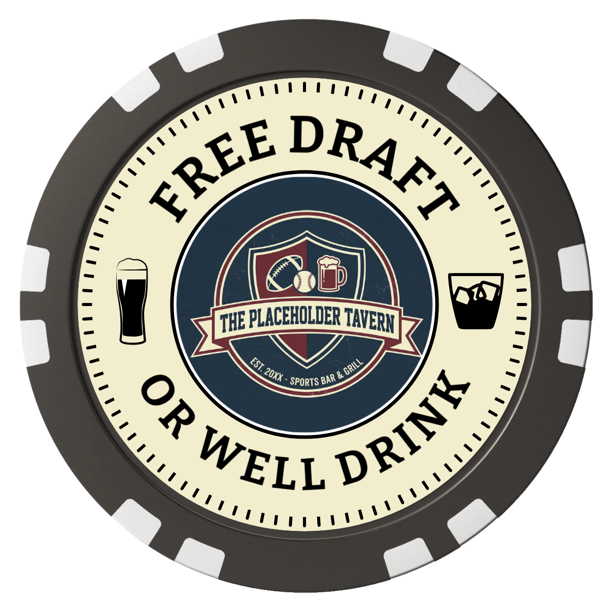 Beer Shop Composite Poker Chips - Black / Double Stripe - Front