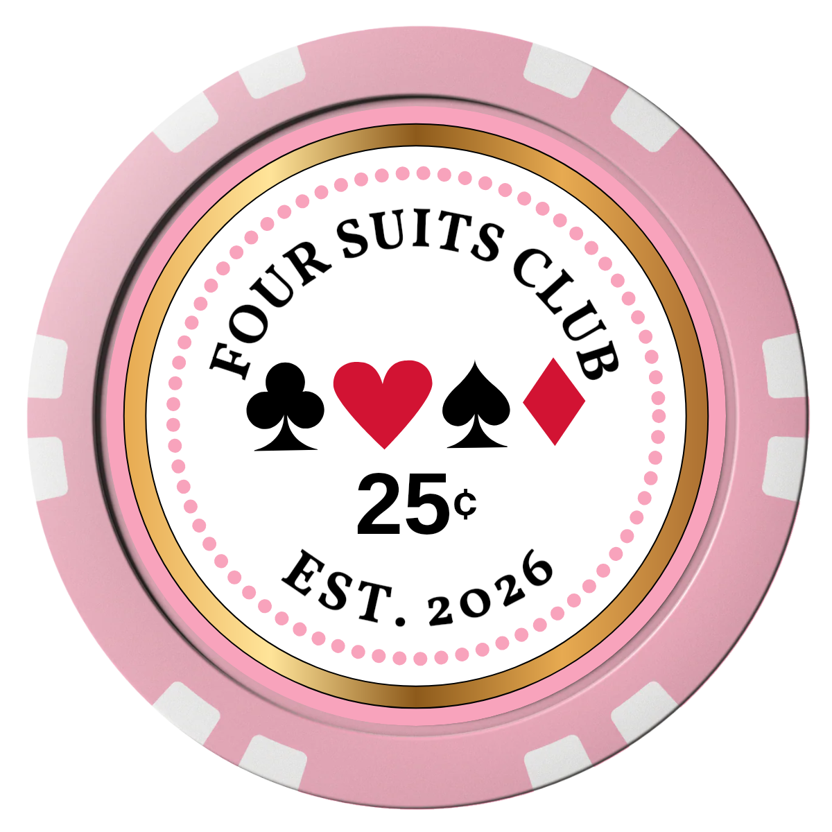 Fours Suits Club Composite Poker Chips - Pink / Double Stripe - Front
