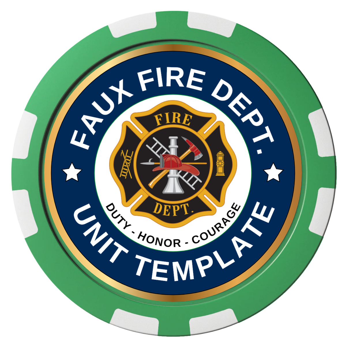 Faux Fire Dept. #01 Composite Poker Chips - Green / 8 Stripe - Front