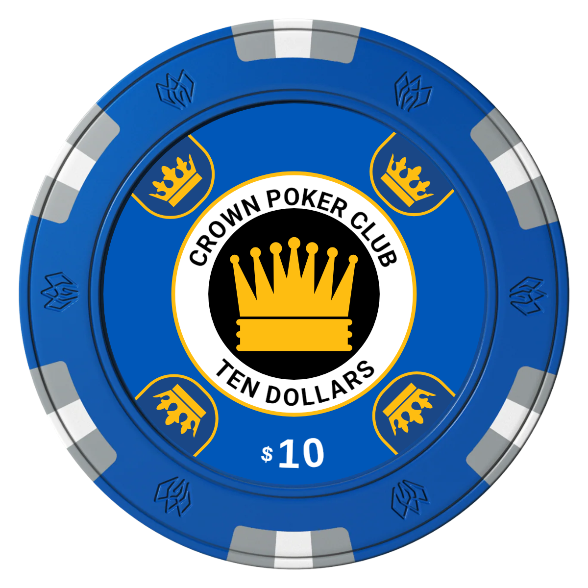 Crown Card Room Clay Poker Chips - Blue / 6 Spot Gem / 40mm - Front