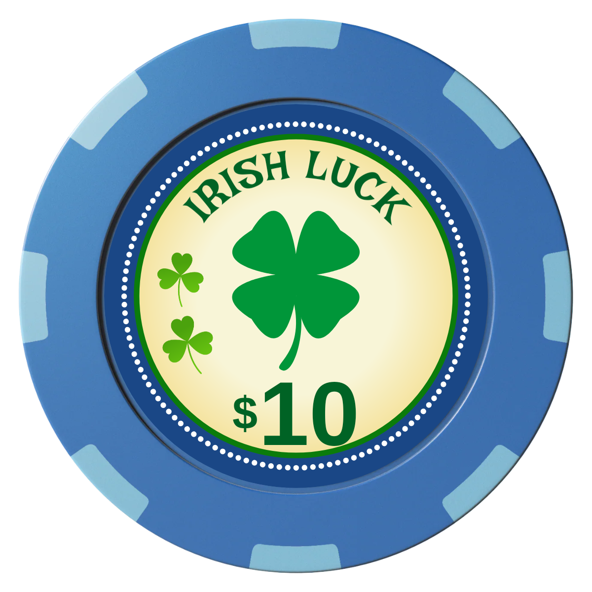 Irish Luck Clay Poker Chips - Blue / 8 Spot (2 Tone) / 40mm - Front
