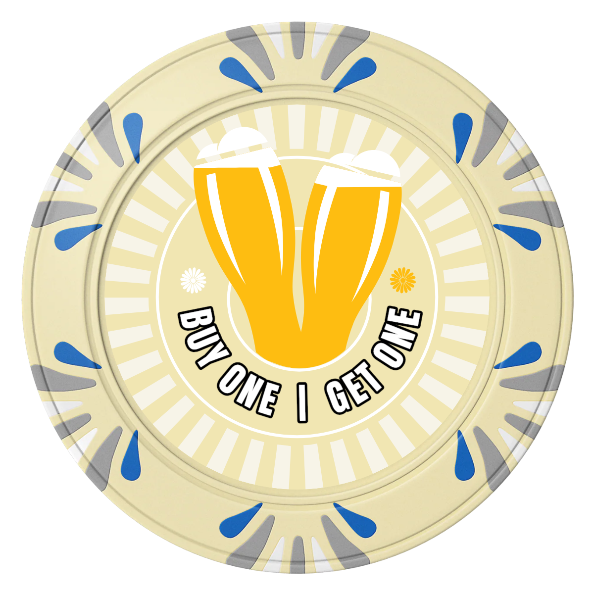 Double Pint Clay Poker Chips - Ivory / Macau / 40mm - Front