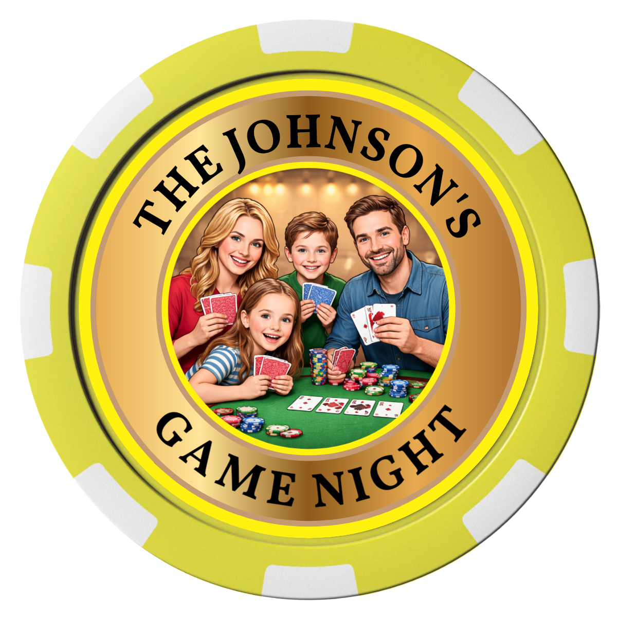 Family Game Night Composite Poker Chips - Yellow / 8 Spot - Front