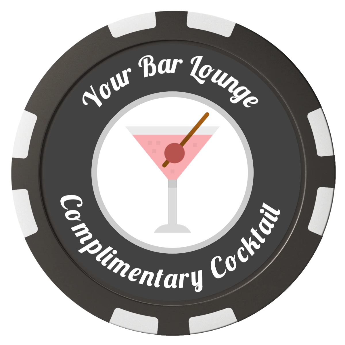 Fancy Drink Composite Poker Chips - Black / 8 Stripe - Front