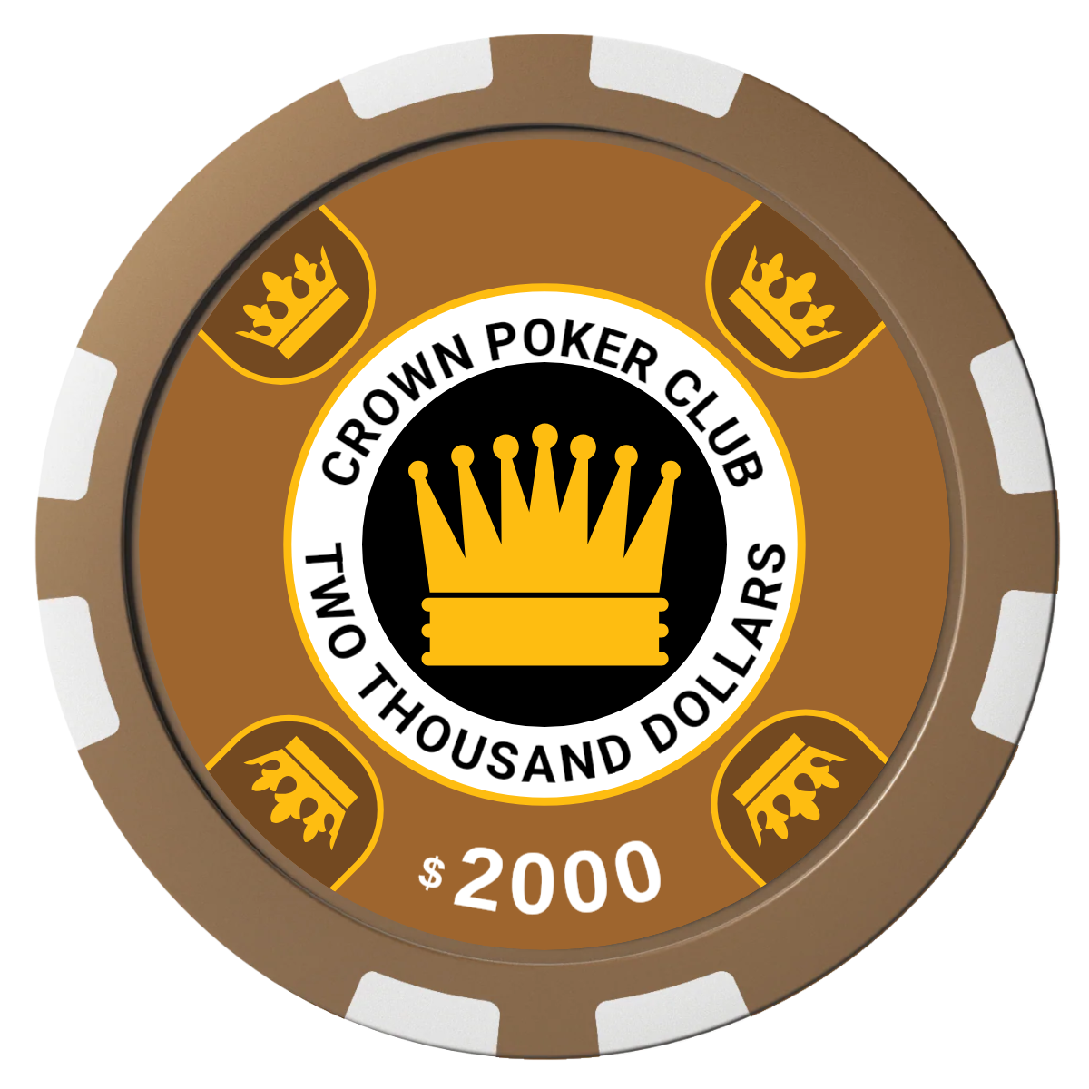 Crown Card Room Composite Poker Chips - Brown / 8 Stripe - Front