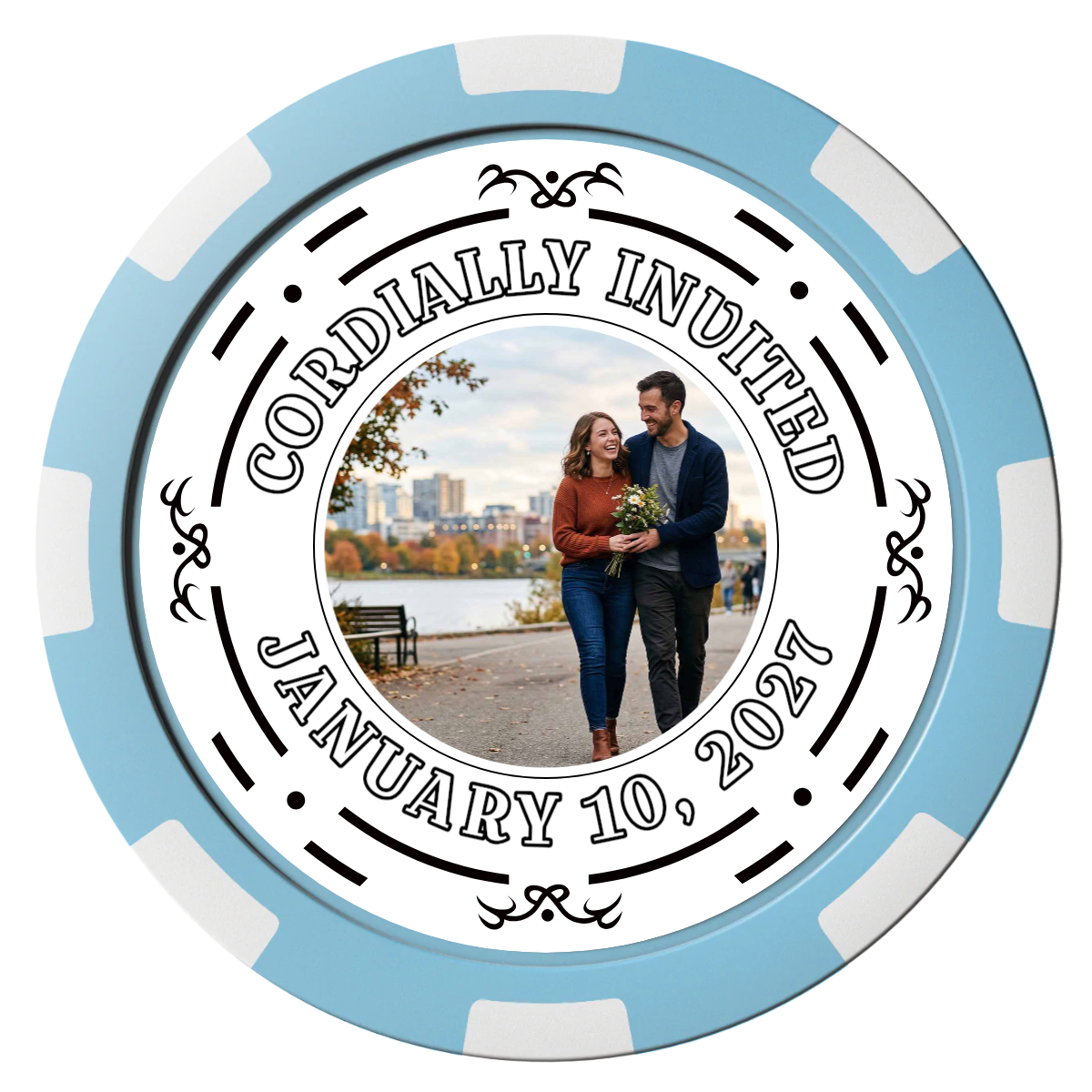 Save the Date Element Composite Poker Chips - Light Blue / 8 Spot - Front