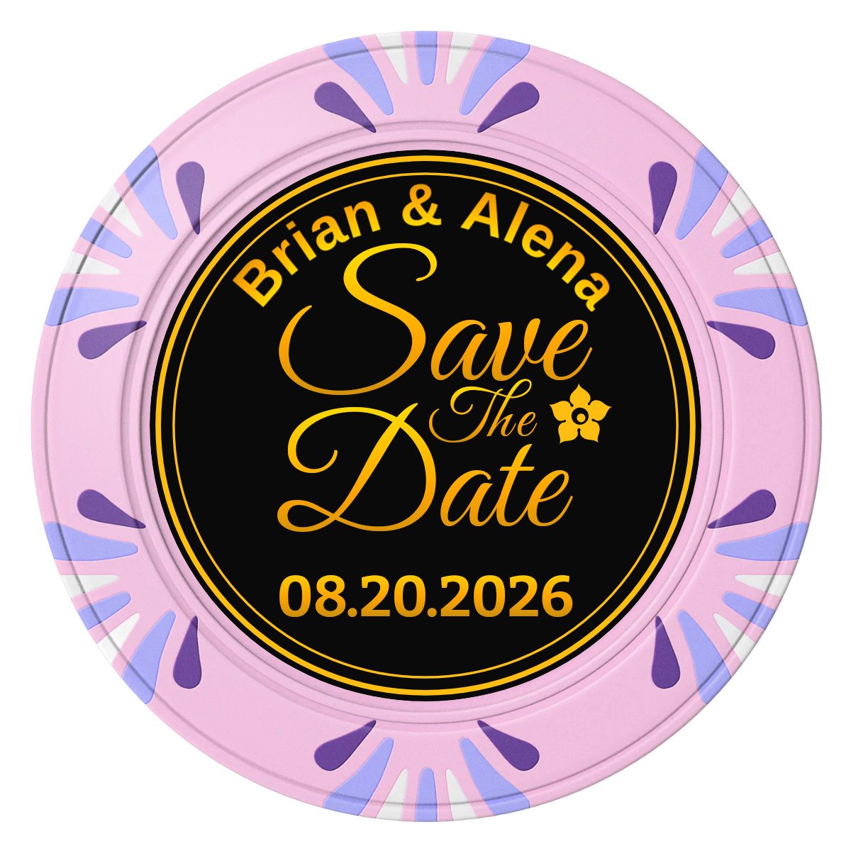 Save the Date Text Clay Poker Chips - Pink / Macau / 40mm - Front