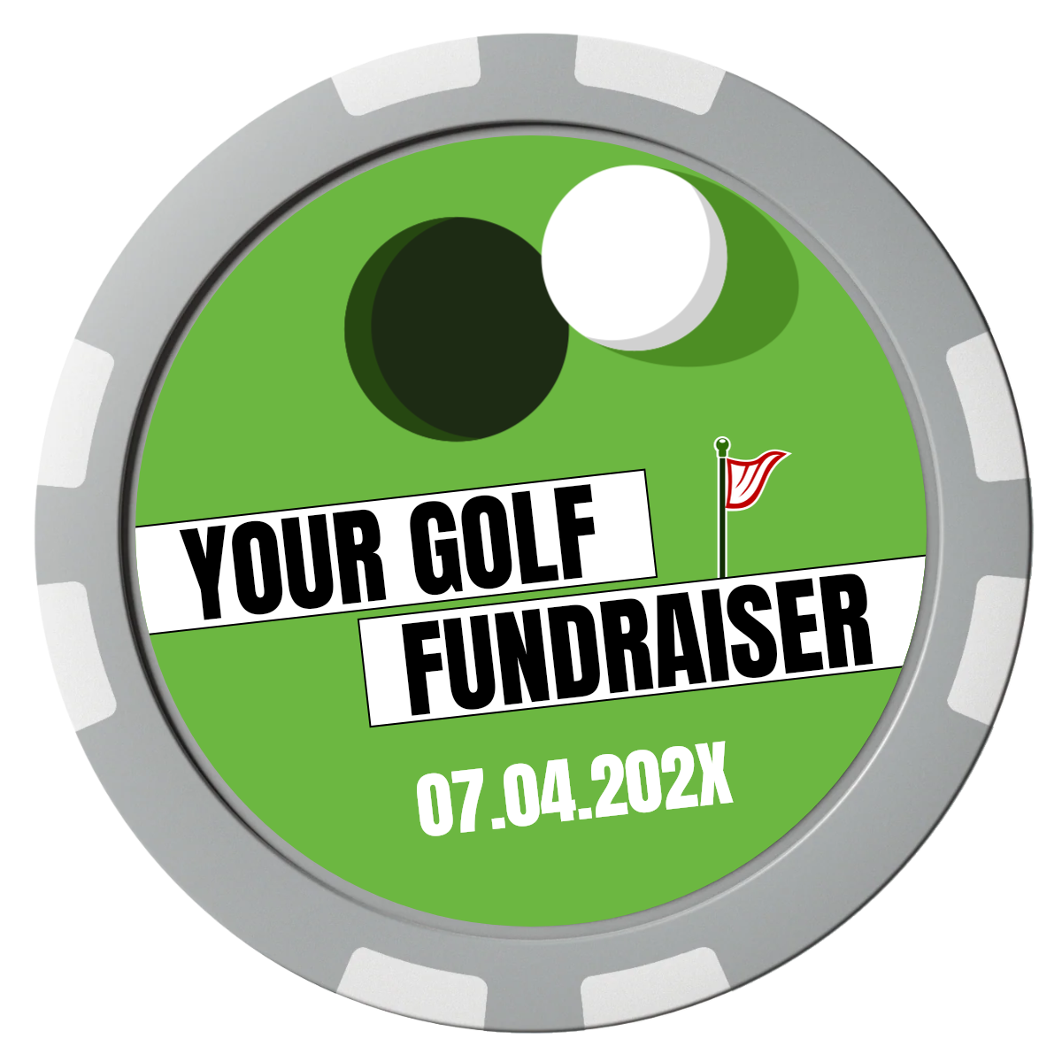 Putting Around Tournament Composite Poker Chips - Gray / 8 Stripe - Front