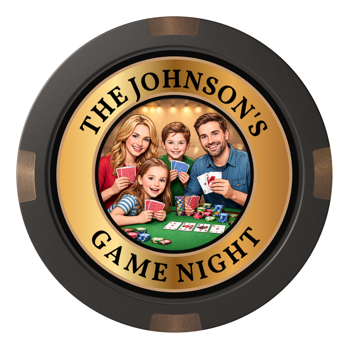 Family Game Night Composite & Metal Hybrid Poker Chips - Black - Front