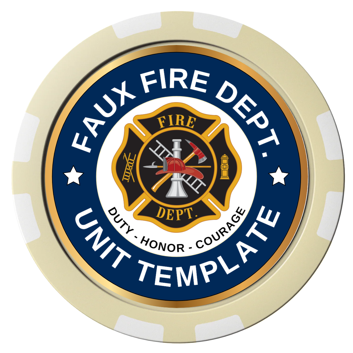 Faux Fire Dept. #01 Composite Poker Chips - Ivory / 8 Stripe - Front