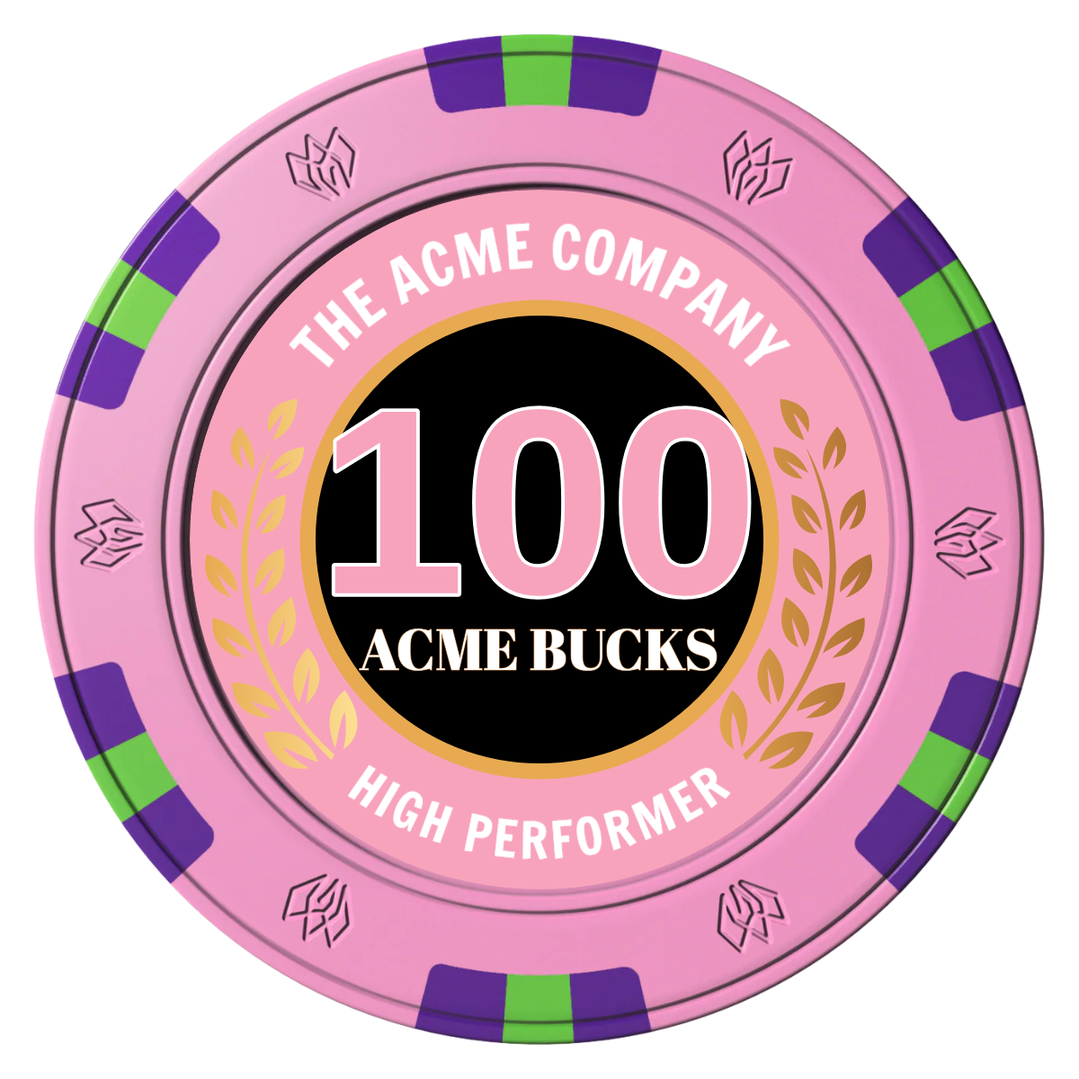 Achievement Wreath Clay Poker Chips - Pink / 6 Spot Gem / 40mm - Front