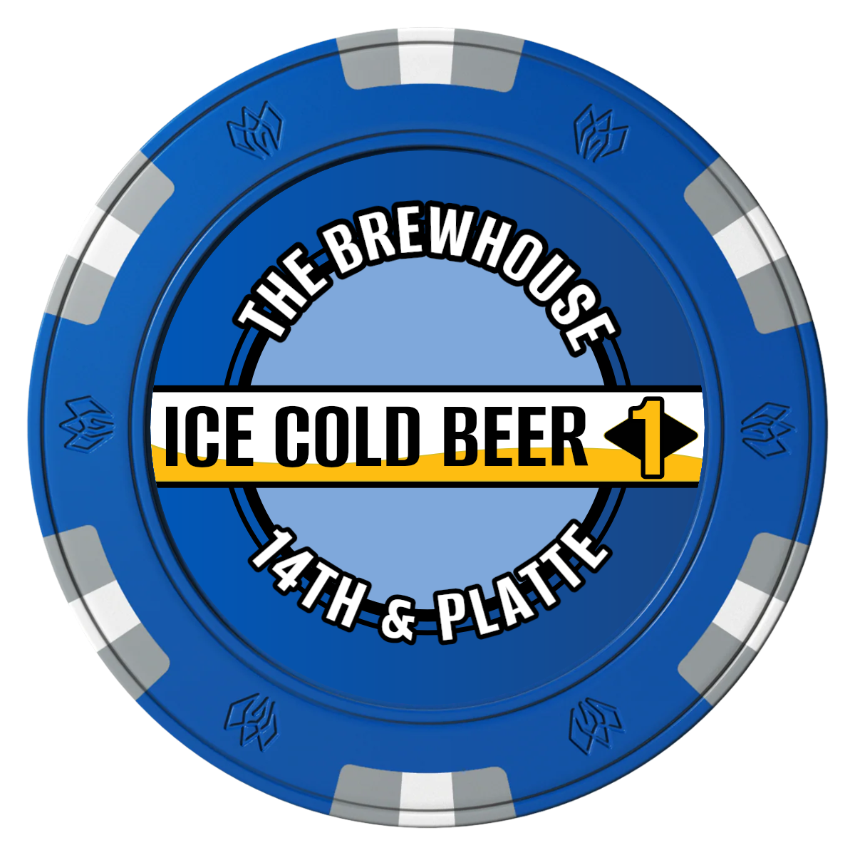 Ice Cold Beer Drink Token Clay Poker Chips - Blue / 6 Spot Gem / 40mm - Front