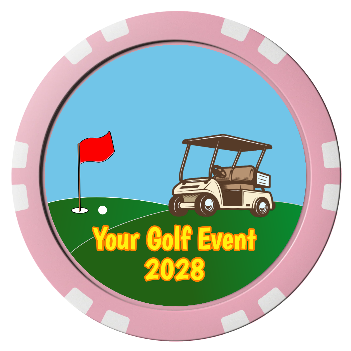 Going Golfing Today Composite Poker Chips - Pink / Double Stripe - Front