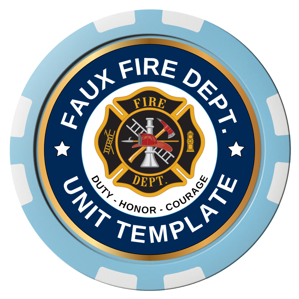 Faux Fire Dept. #01 Composite Poker Chips - Light Blue / 8 Stripe - Front