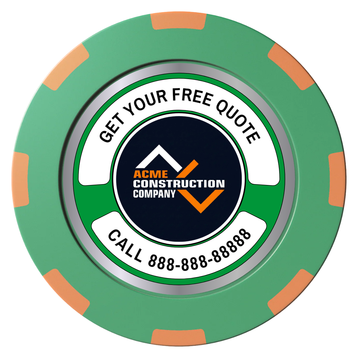Acme Construction Clay Poker Chips - Green / 8 Spot (2 Tone) / 40mm - Back