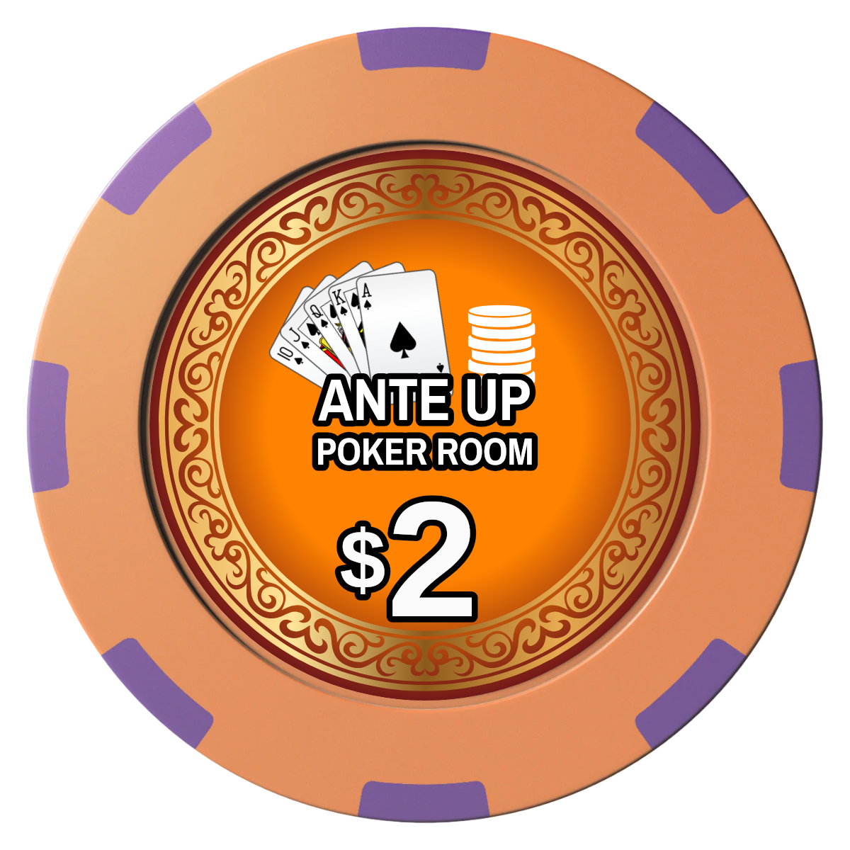 Ante Up Poker Room Clay Poker Chips - Orange / 8 Spot (2 Tone) / 40mm - Front
