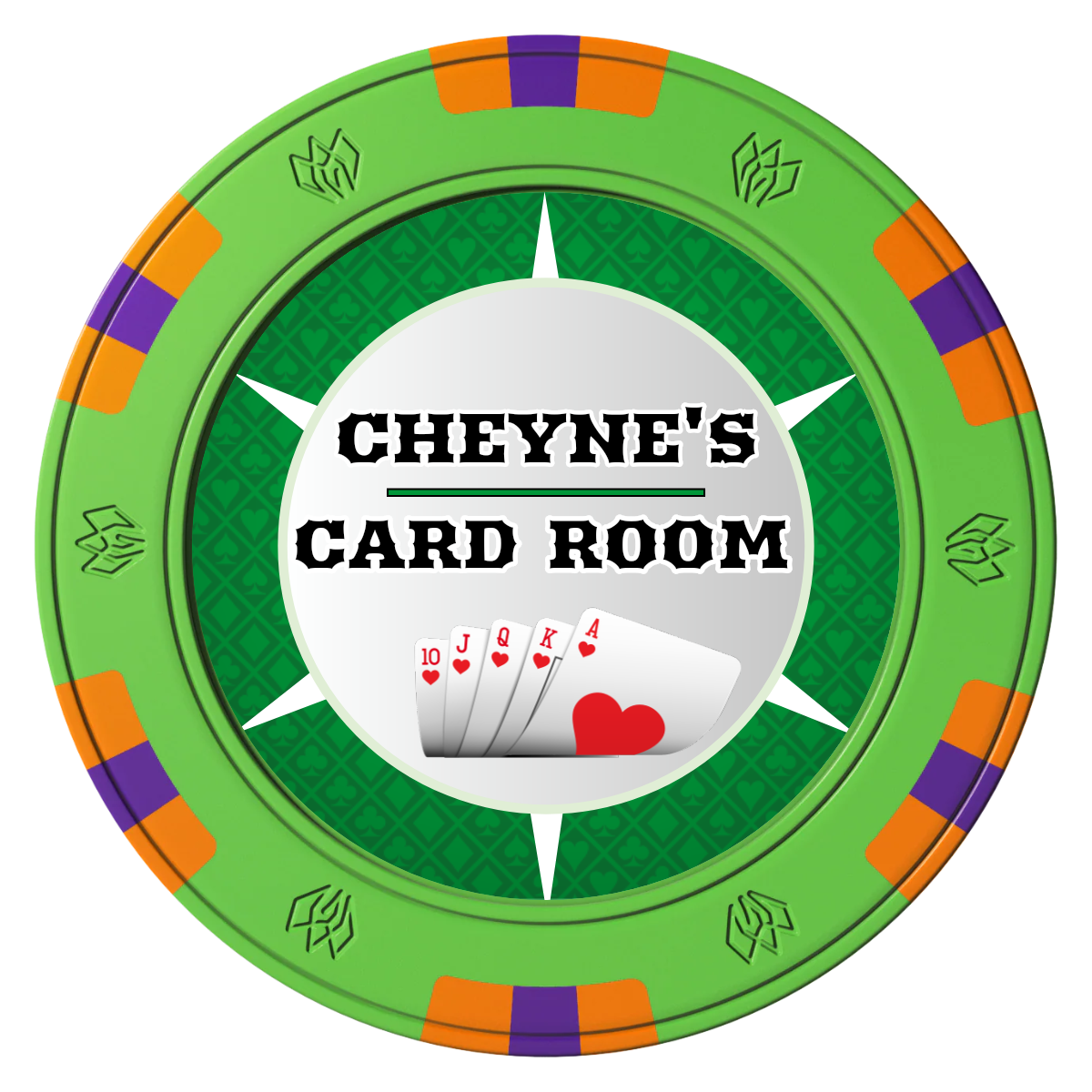 Cheyne's Card Room Clay Poker Chips - Green / 6 Spot Gem / 43mm - Front