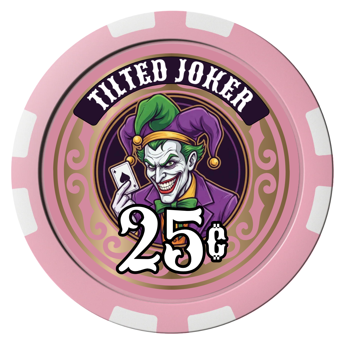 Tilted Joker Composite Poker Chips - Pink / 8 Stripe - Front