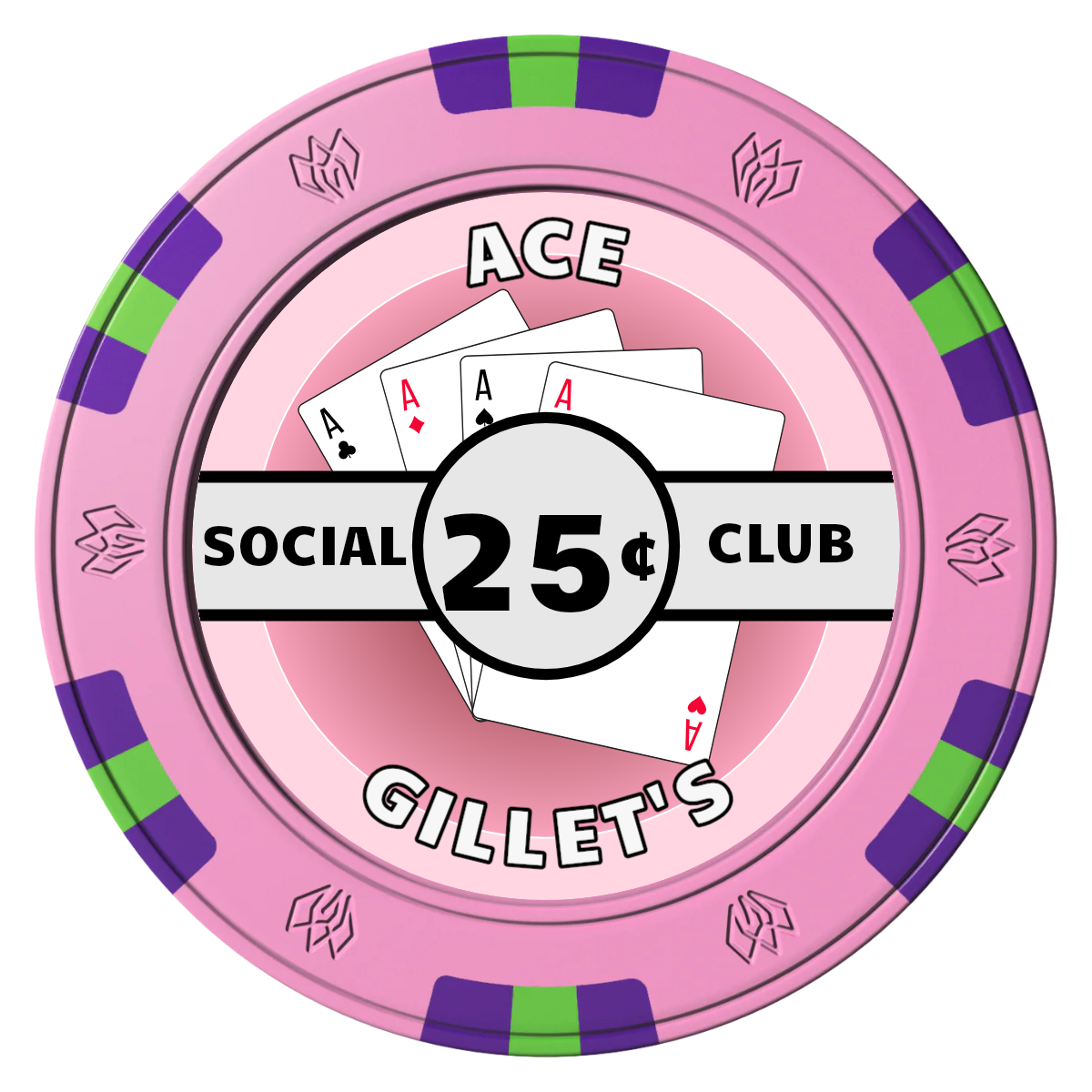 Ace Gillet's Clay Poker Chips - Pink / 6 Spot Gem / 40mm - Front