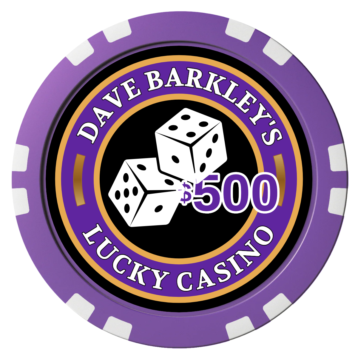 Dave's Lucky Casino Composite Poker Chips - Purple / Double Stripe - Front