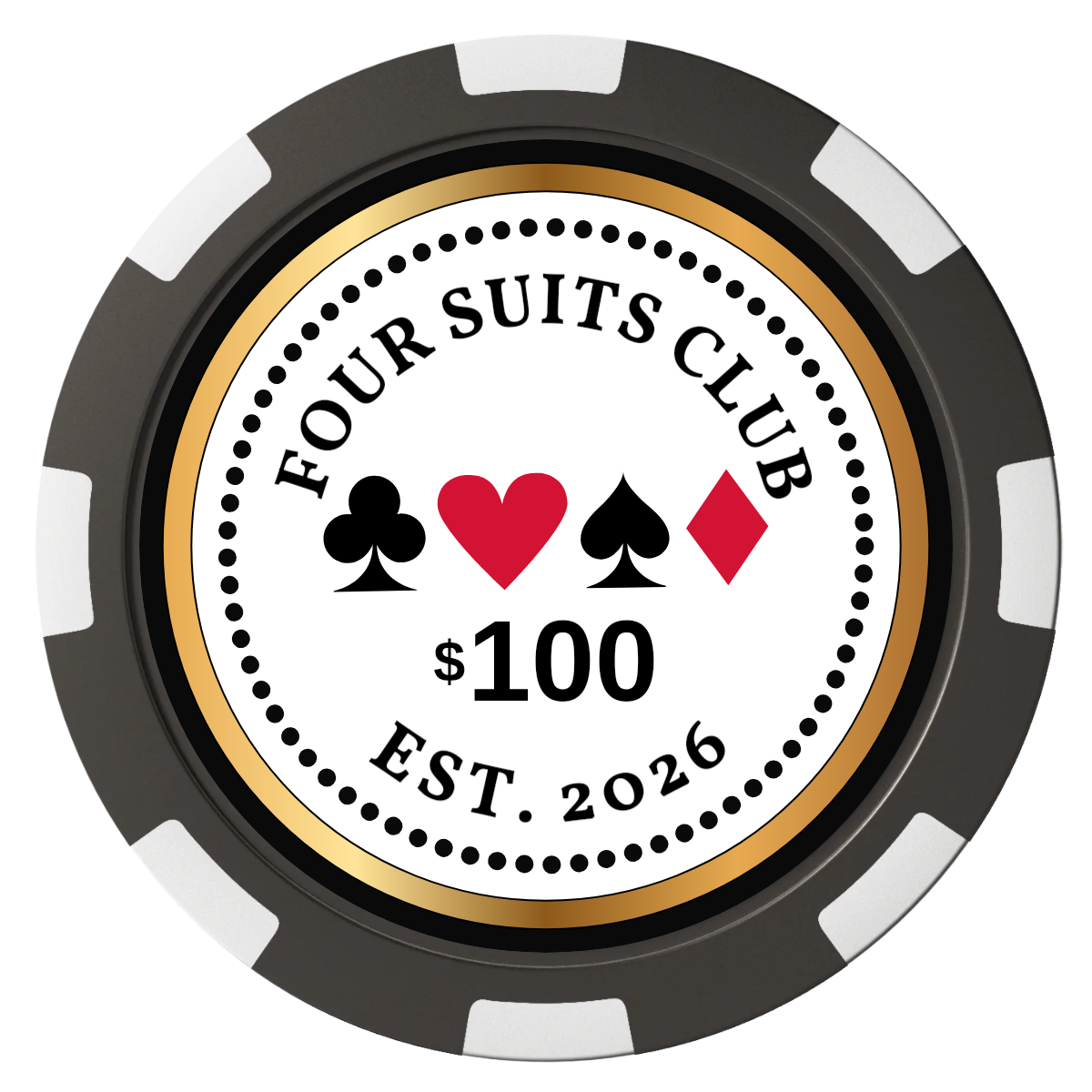 Fours Suits Club Magnetic Composite Poker Chips - Black / 8 Spot - Back