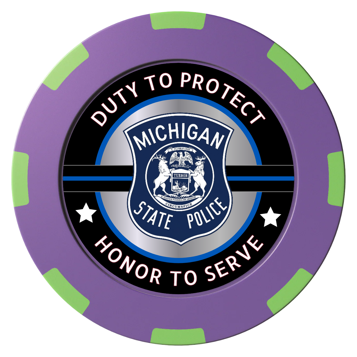 Police Department #01 Clay Poker Chips - Purple / 8 Spot (2 Tone) / 40mm - Front