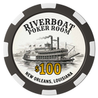 Riverboat Poker Room Magnetic Composite Poker Chips - Black / 8 Spot - Front