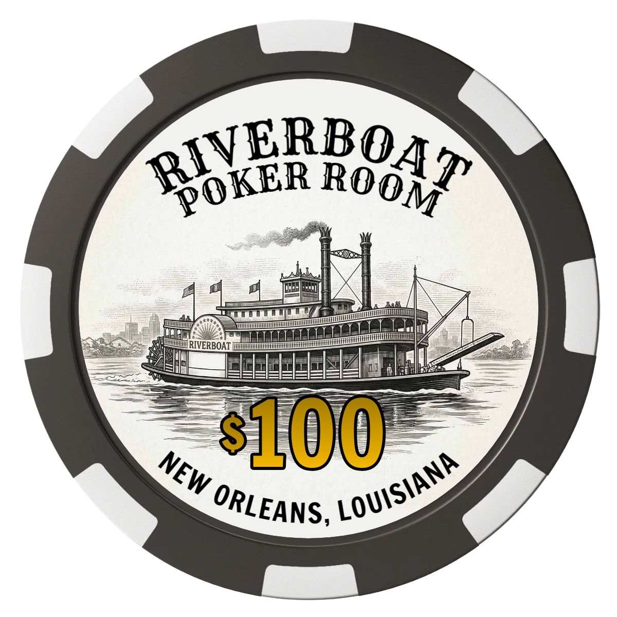 Riverboat Poker Room Magnetic Composite Poker Chips - Black / 8 Spot - Front
