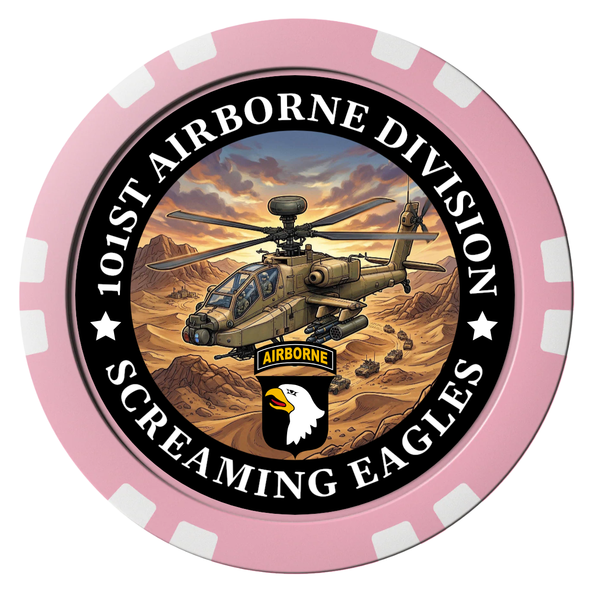 Army Airborne Composite Poker Chips - Pink / Double Stripe - Front
