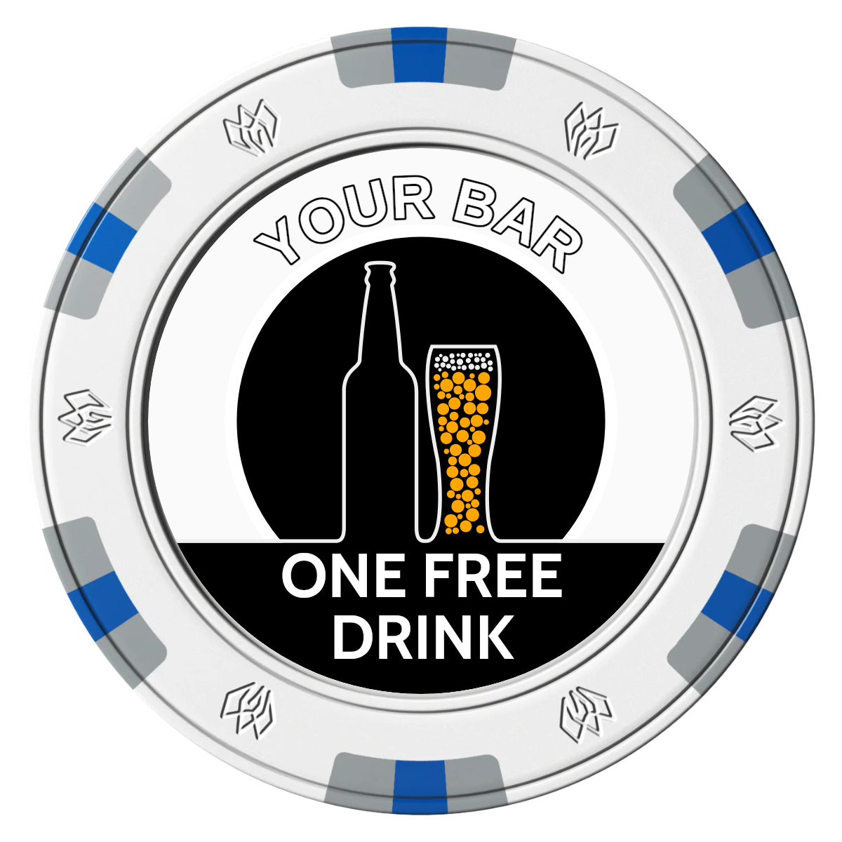 Beer and Glass Clay Poker Chips - White / 6 Spot Gem / 43mm - Front