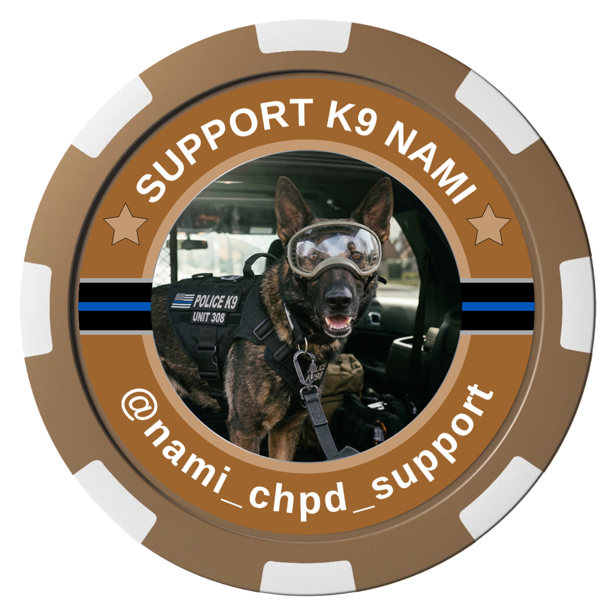 Police Department K9 #02 Composite Poker Chips - Brown / 8 Spot - Front