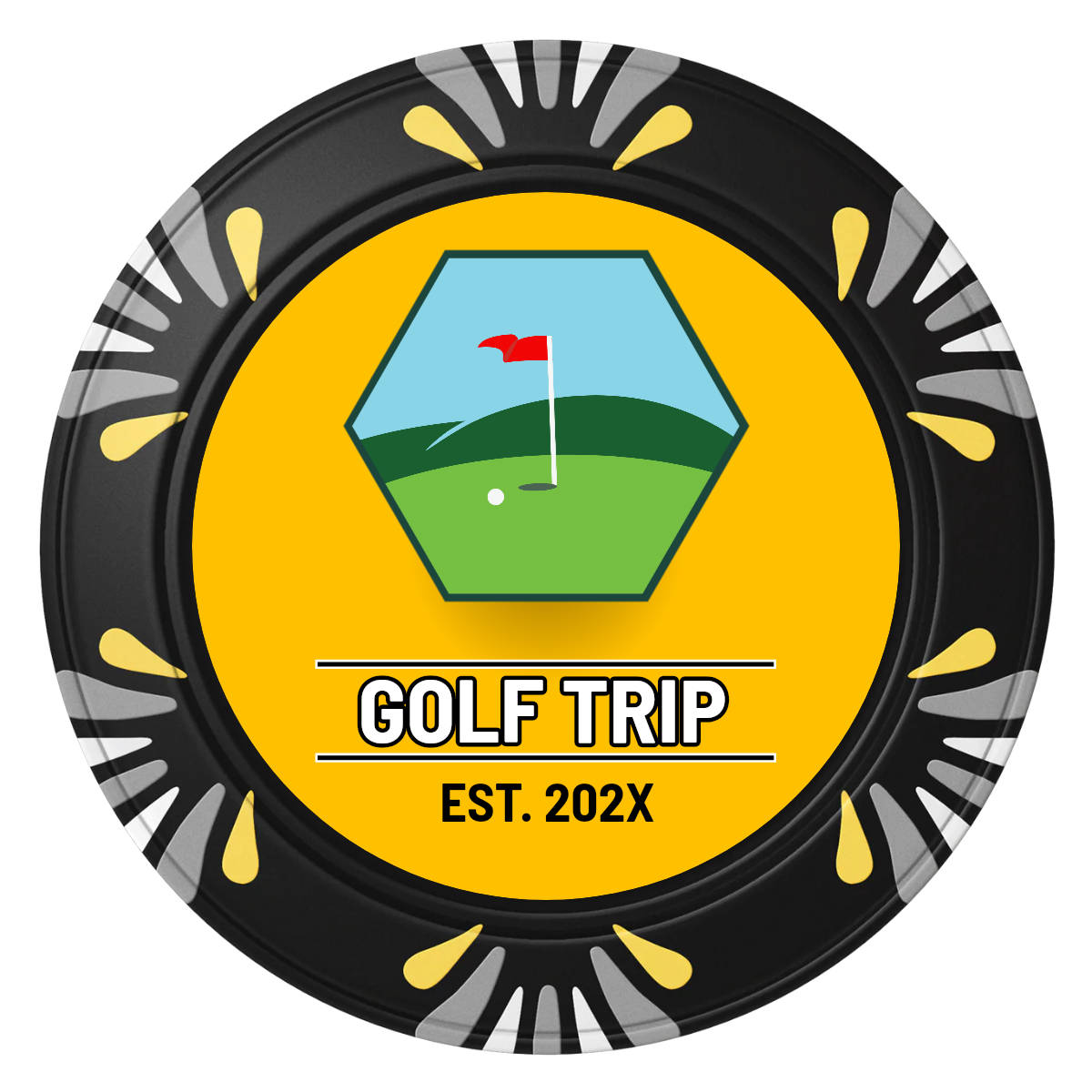 Golf Trip #001 Clay Poker Chips - Black / Macau / 40mm - Front