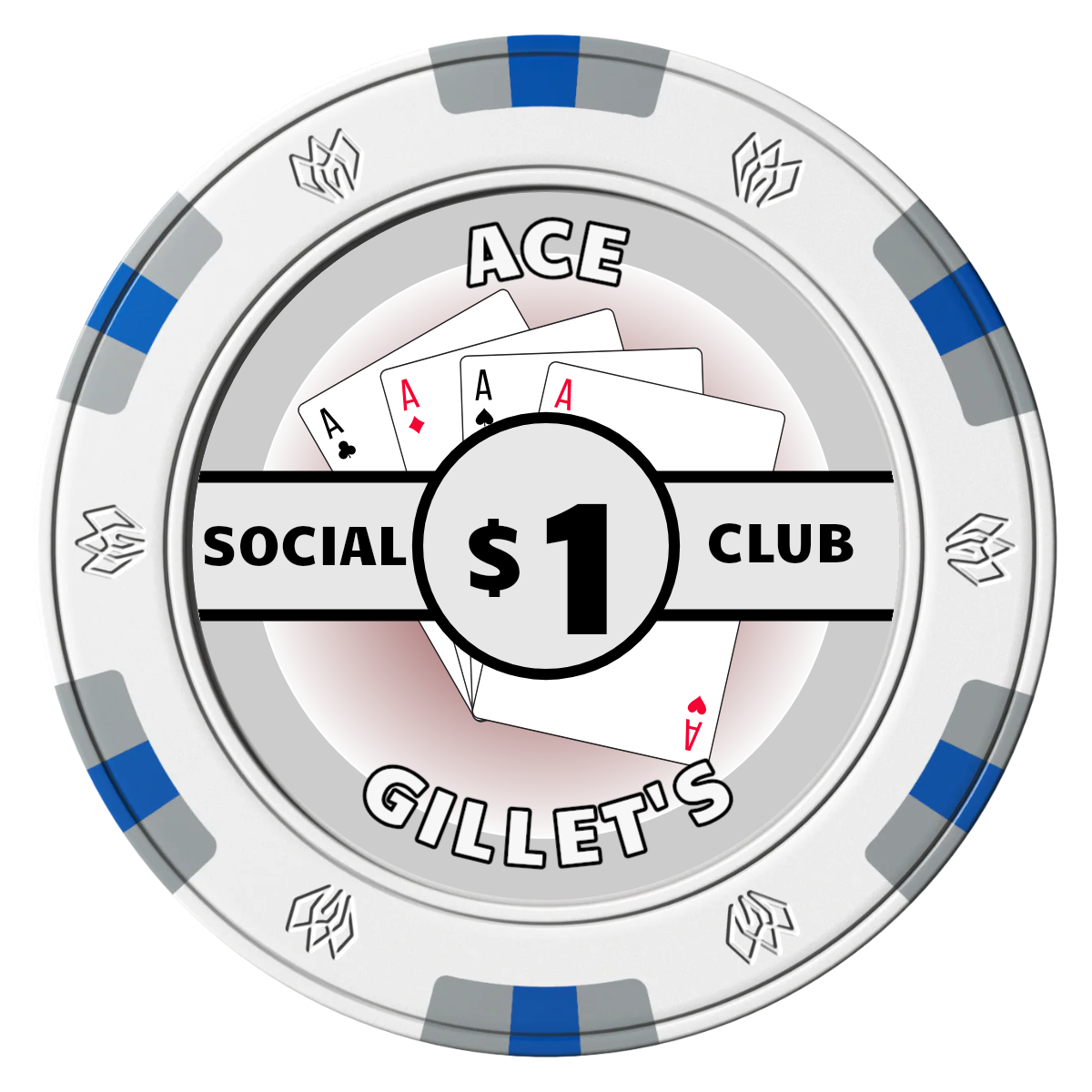 Ace Gillet's Clay Poker Chips - White / 6 Spot Gem / 40mm - Front