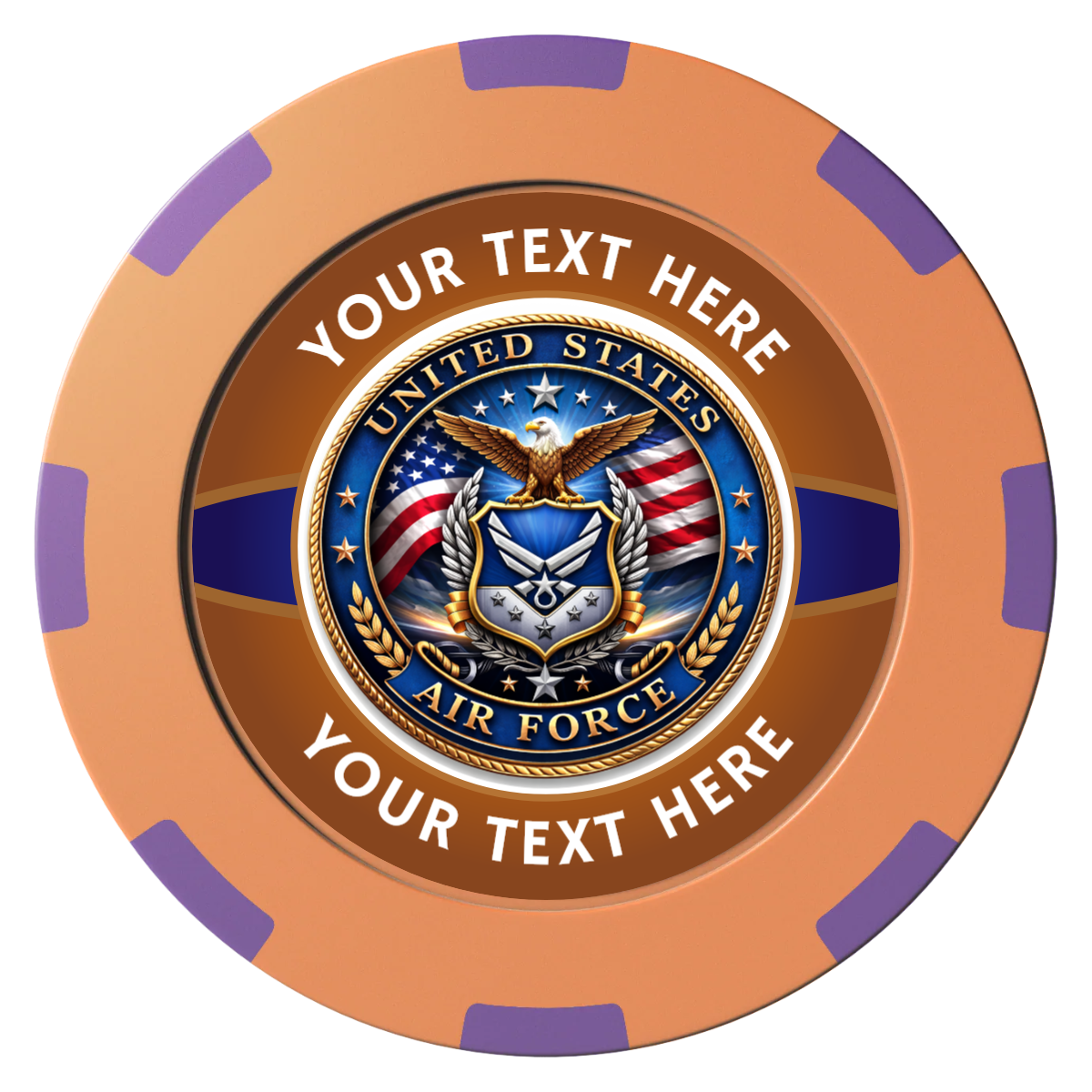 Air Force Clay Poker Chips - Orange / 8 Spot (2 Tone) / 40mm - Front