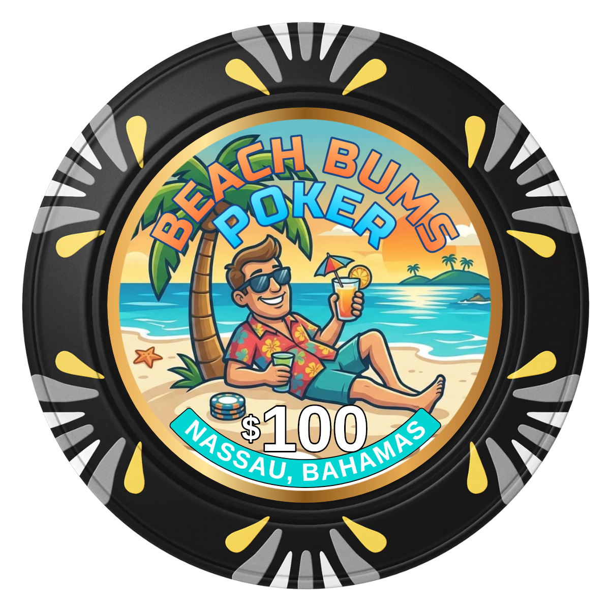 Sandy's Casino Clay Poker Chips - Black / Macau / 40mm - Front
