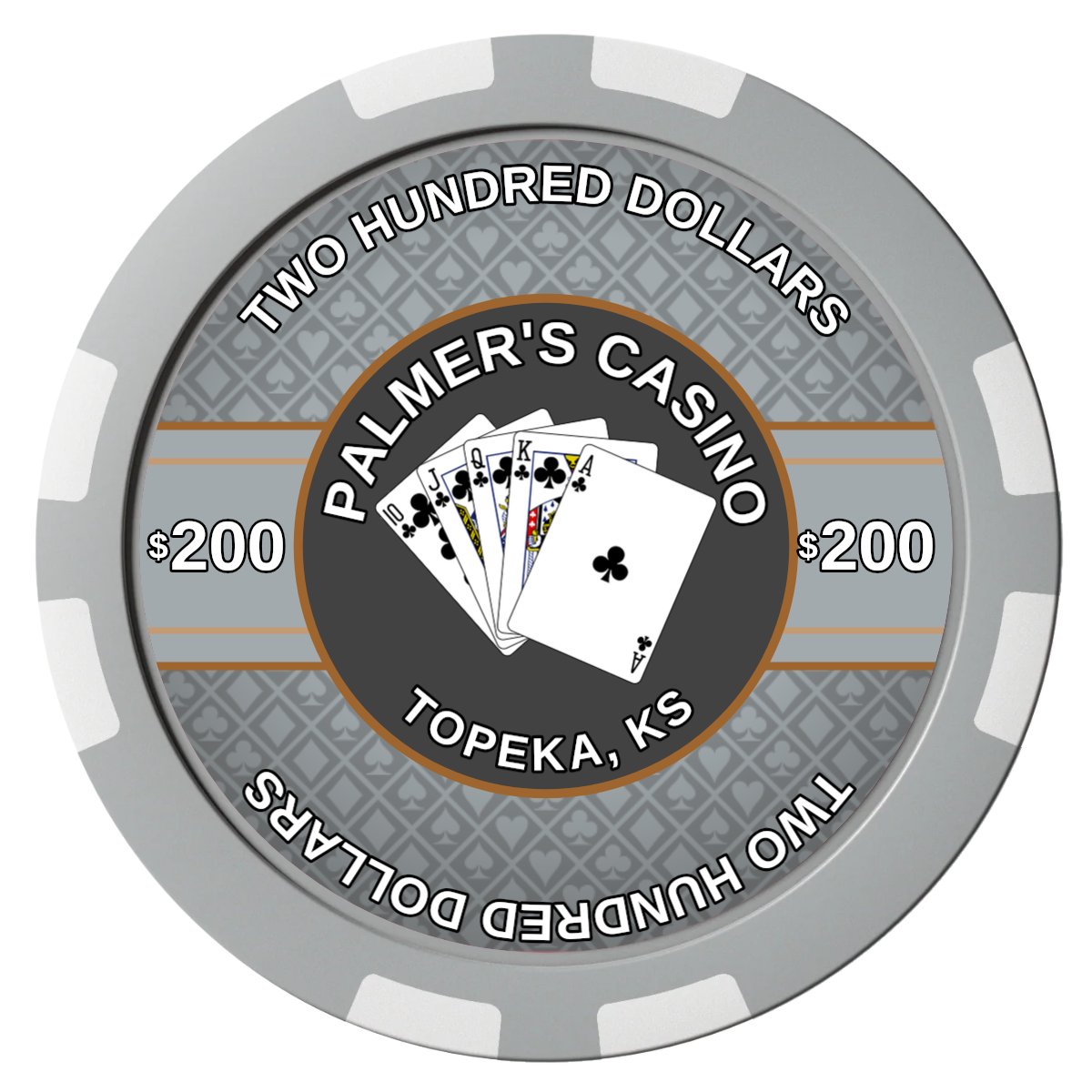 Palmer's Casino Composite Poker Chips - Gray / 8 Stripe - Front