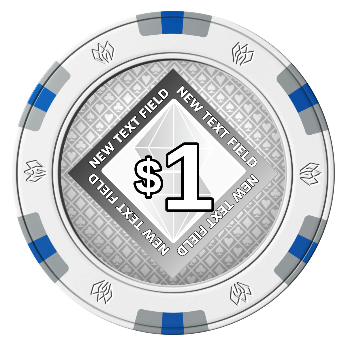 Diamond in the Rough Clay Poker Chips - White / 6 Spot Gem / 40mm - Front