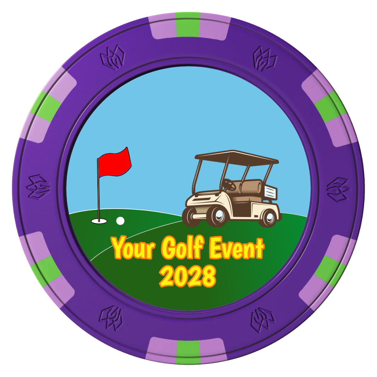 Going Golfing Today Clay Poker Chips - Purple / 6 Spot Gem / 43mm - Front