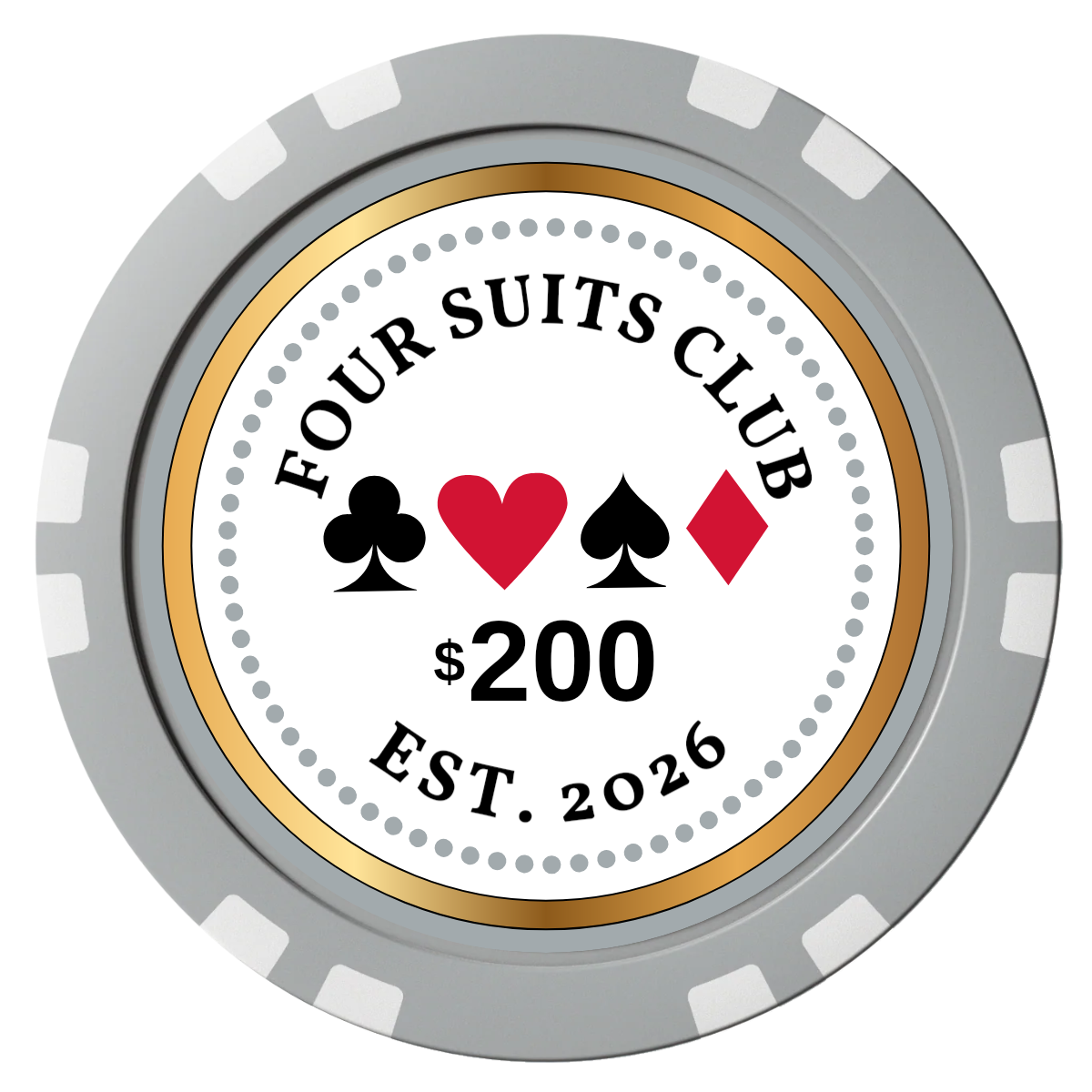 Fours Suits Club Composite Poker Chips - Gray / Double Stripe - Front