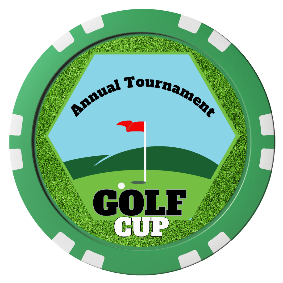 Golf Cup Composite Poker Chips - Green / Double Stripe - Front