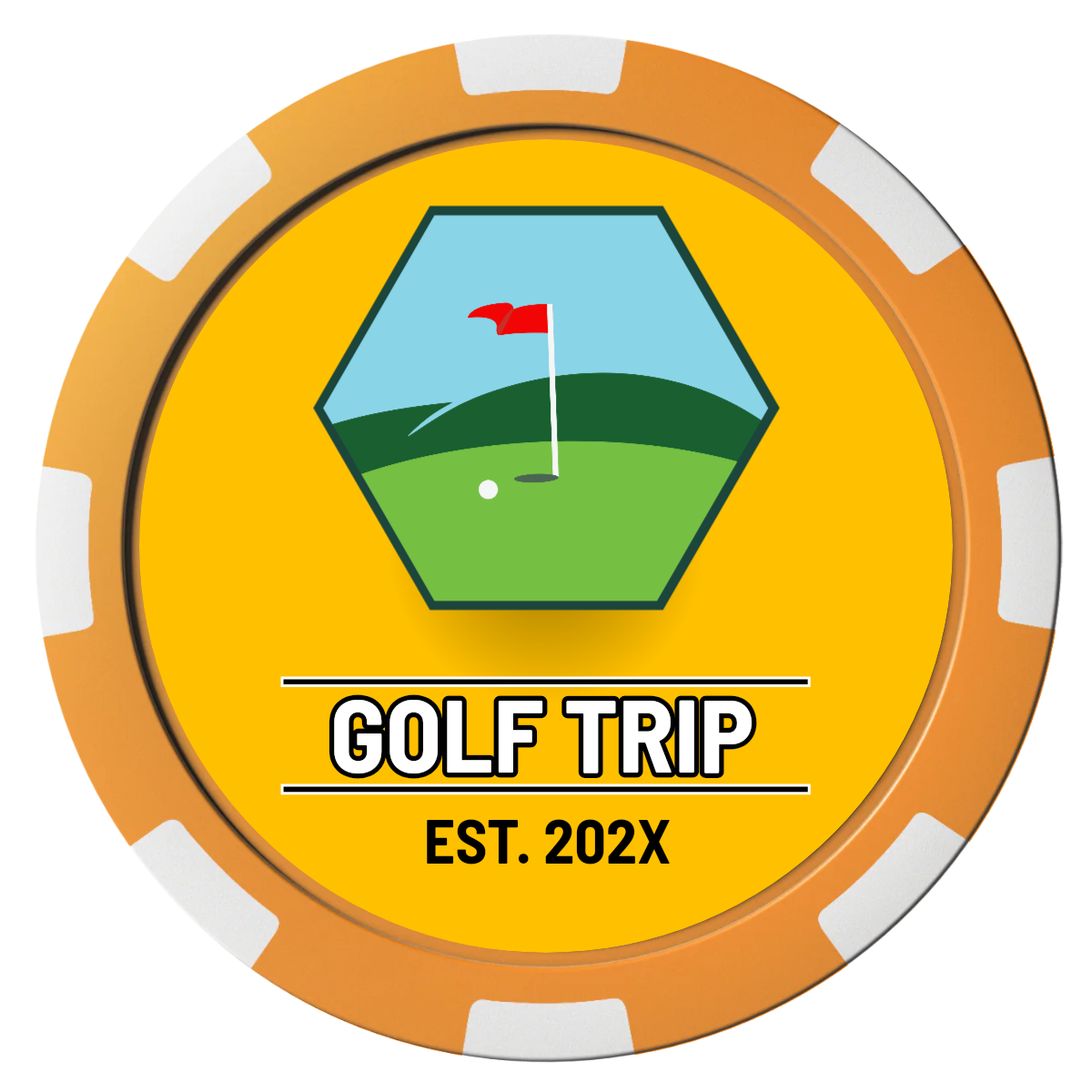 Golf Trip #001 Composite Poker Chips - Orange / 8 Spot - Front