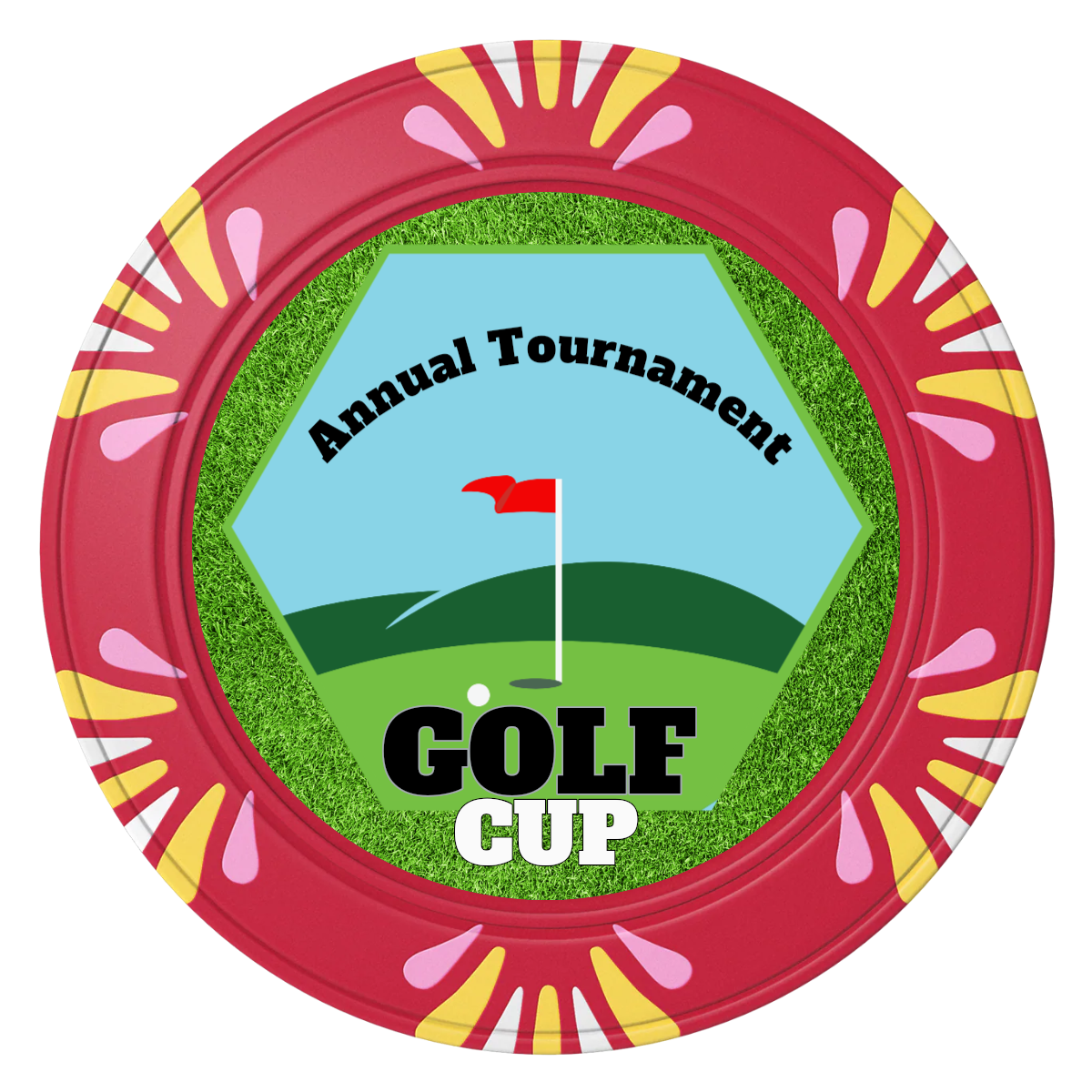 Golf Cup Clay Poker Chips - Red / Macau / 40mm - Front