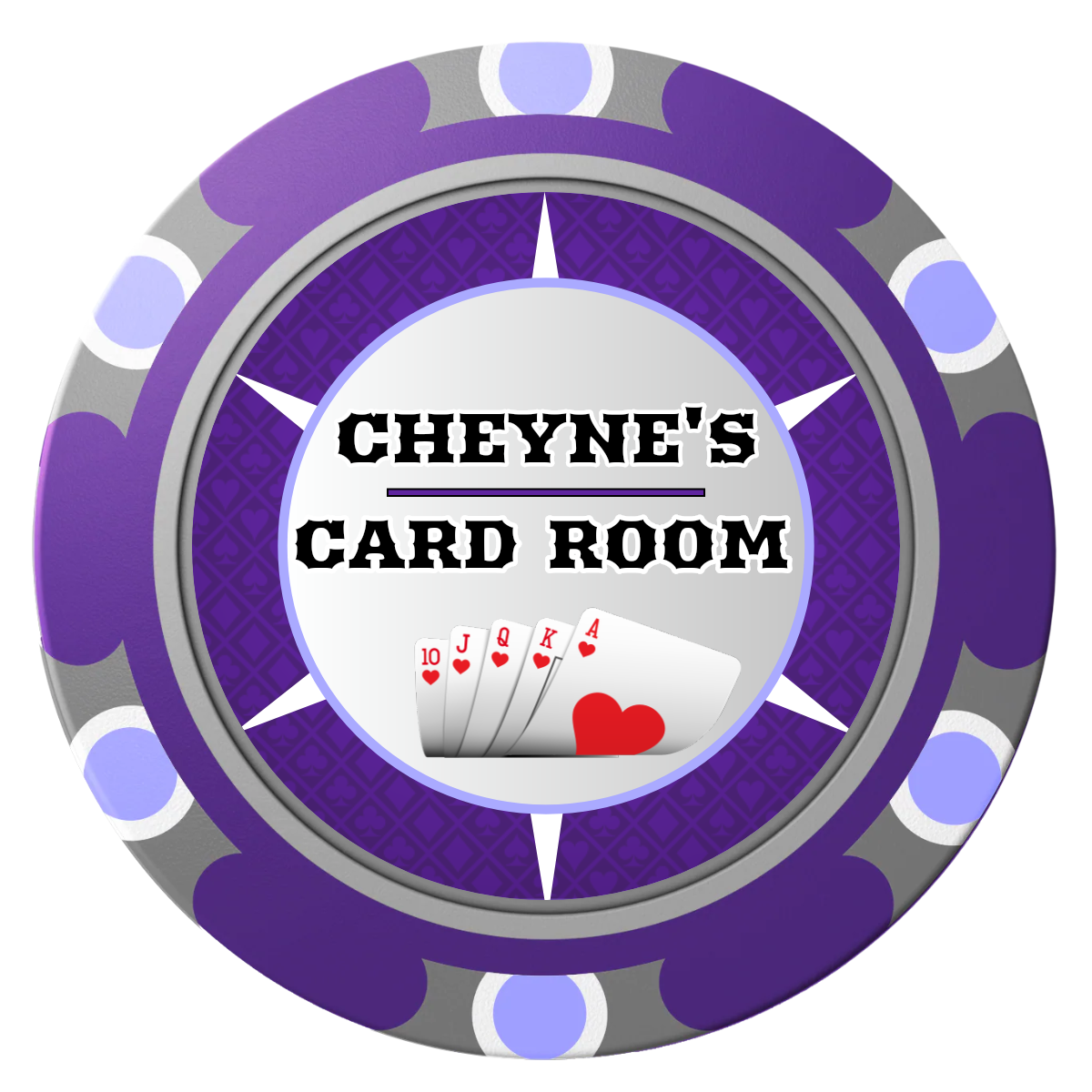 Cheyne's Card Room Clay Poker Chips - Purple / Monte Carlo / 40mm - Front