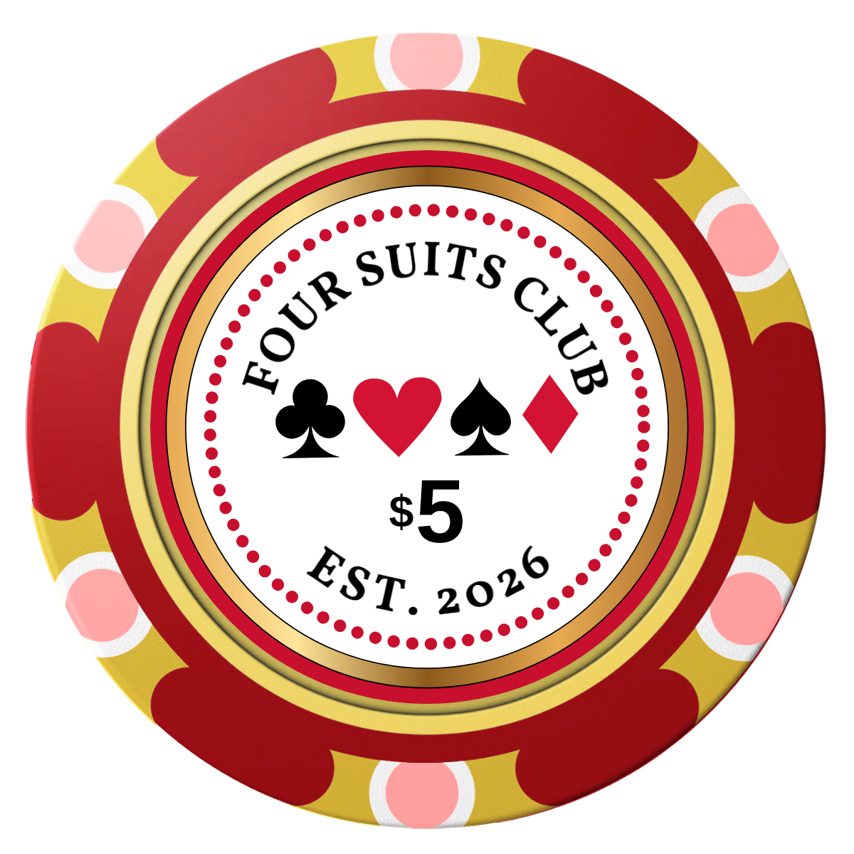 Fours Suits Club Clay Poker Chips - Red / Monte Carlo / 40mm - Front