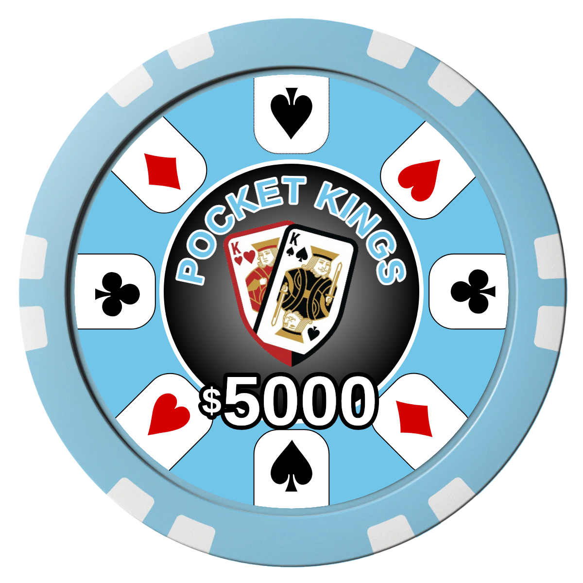 Pocket Kings Composite Poker Chips - Light Blue / Double Stripe - Front